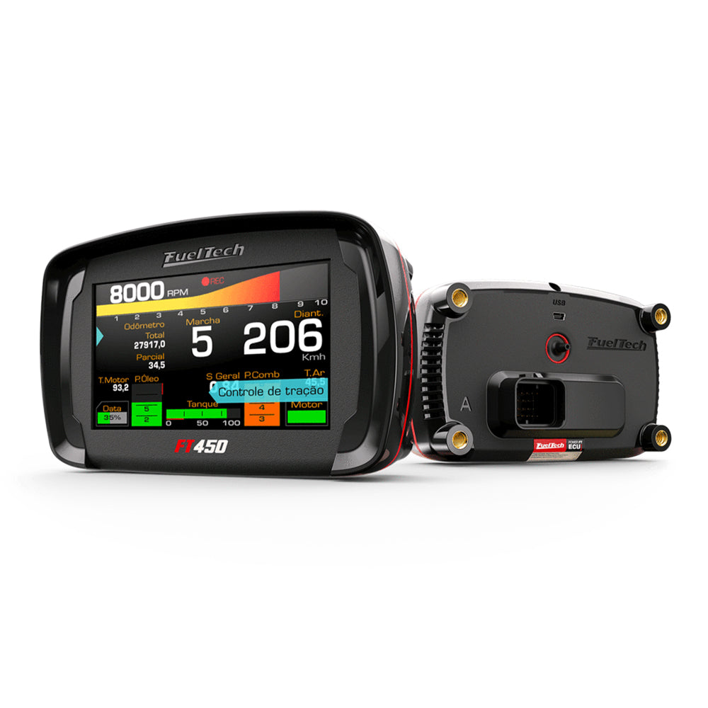 FuelTech FT450 vista lateral com conector de 26 vias