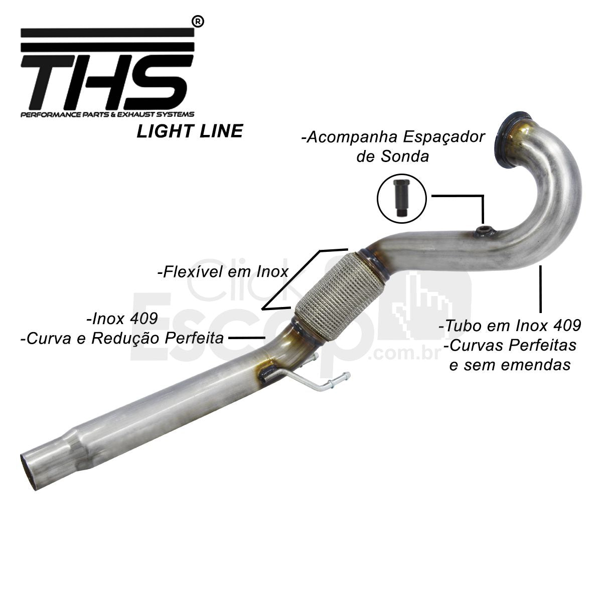 Downpipe THS THSL-0150 3 polegadas para Golf GTI/A3 2.0T - vista frontal