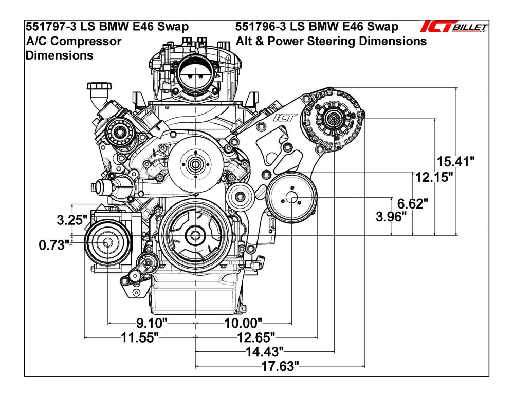 Suporte de compressor A/C billet - instalado (imagem de referência)