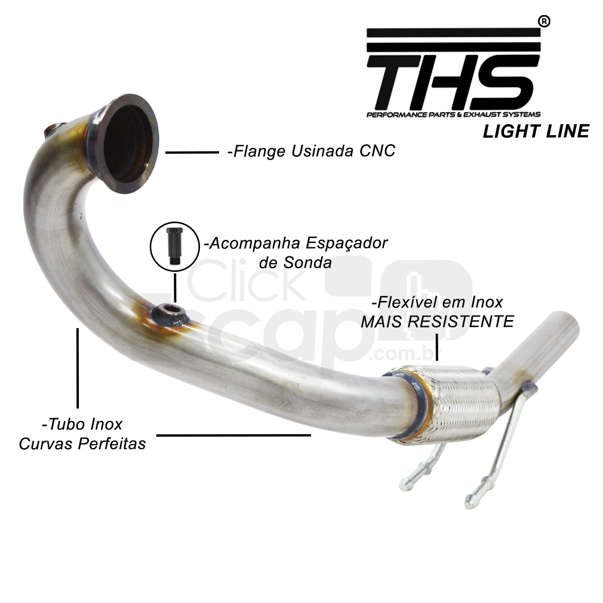 Downpipe THS THSL-0052 para VW Up TSI - dimensões da tubulação