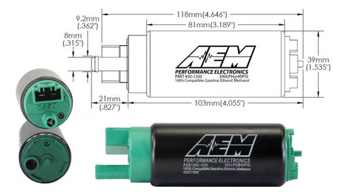 Bomba Combustível Aem 340lph Etanol/gasolina E85 - Upgrade