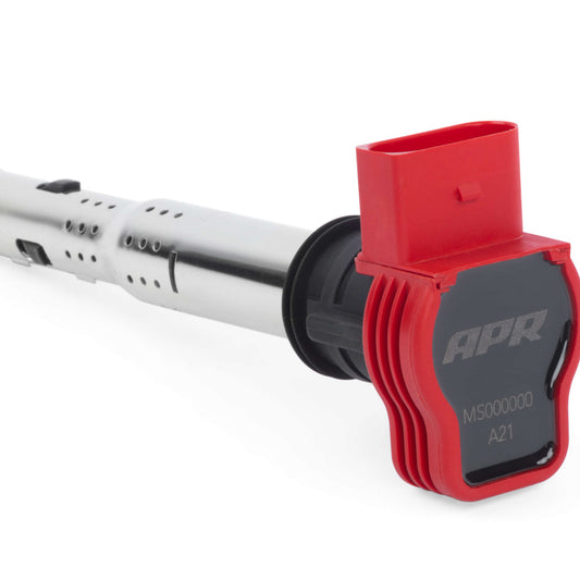 Bobina de ignição APR vermelha MS100208 - detalhe do conector e corpo cromado